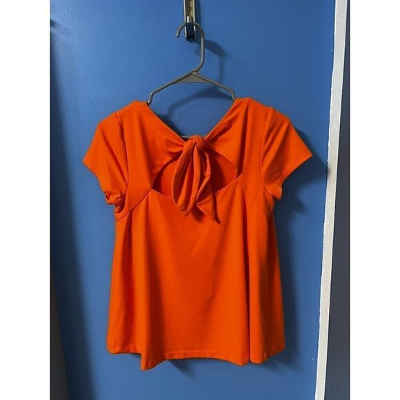 Susana Monaco Orange Maternity Oversized Short Sleeve Top With Back Bow Tie, SM - Picture 5 of 7
